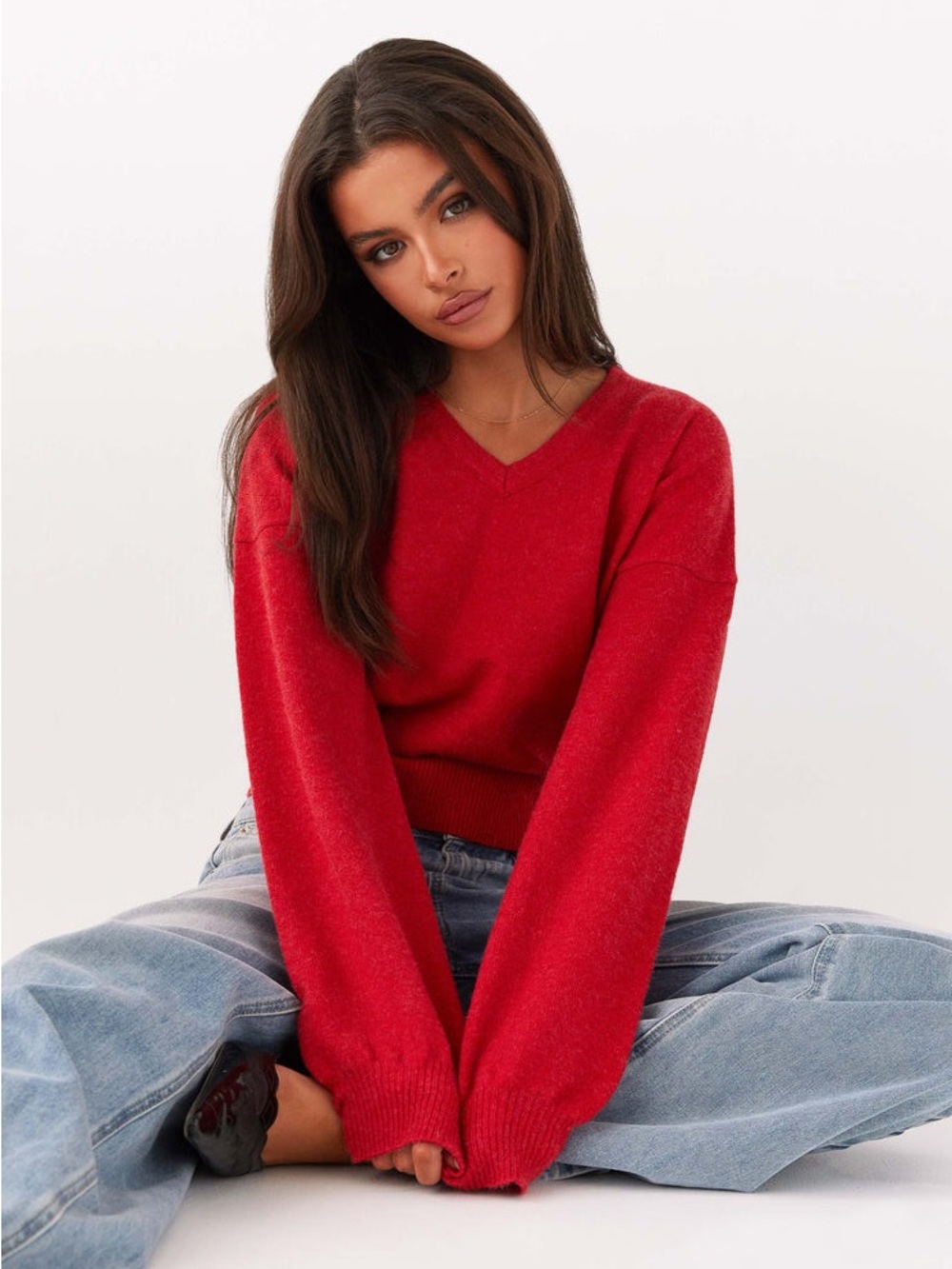 Peppermayo Red V-Neck Women's Sweater